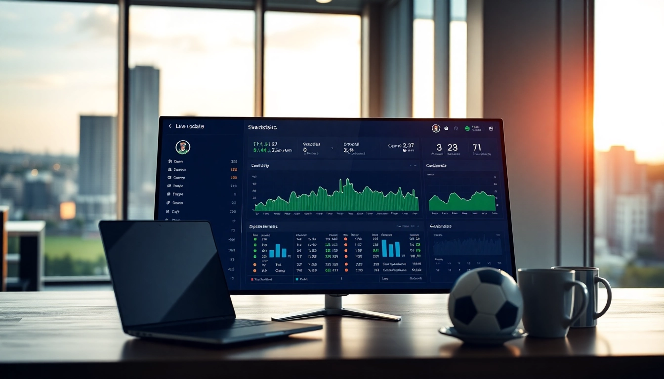 Track and analyze บ้านผลบอลวันนี้ with an advanced soccer statistics dashboard in a modern office.