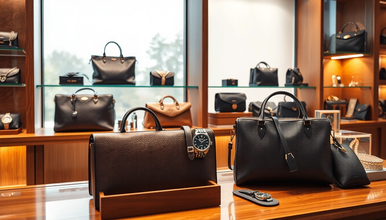 명품 이미테이션을 소개하는 고급스러운 액세서리 전시 모습