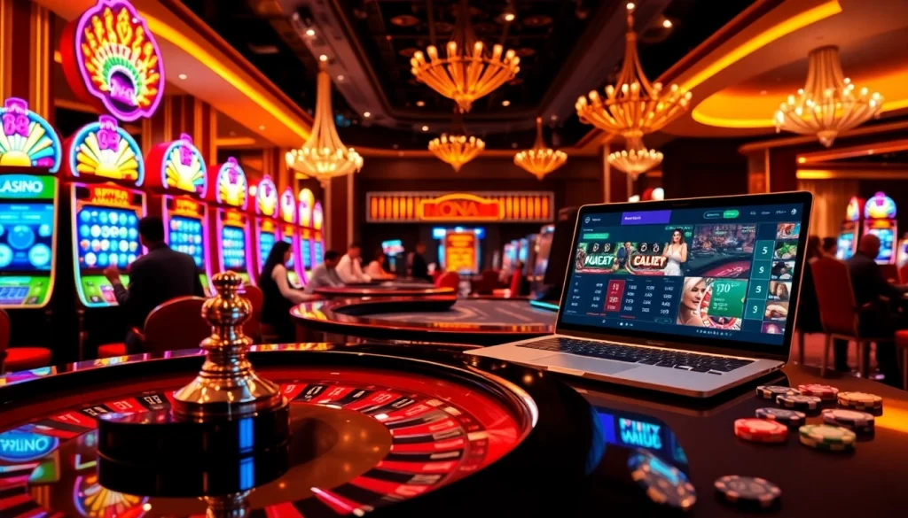 Exciting gaming action featuring slot machines and roulette at trang chủ nova88 casino.