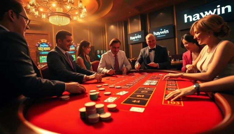 Experience premier gambling excitement at Haywin's luxurious casino tables with thrilling action and engaging players.