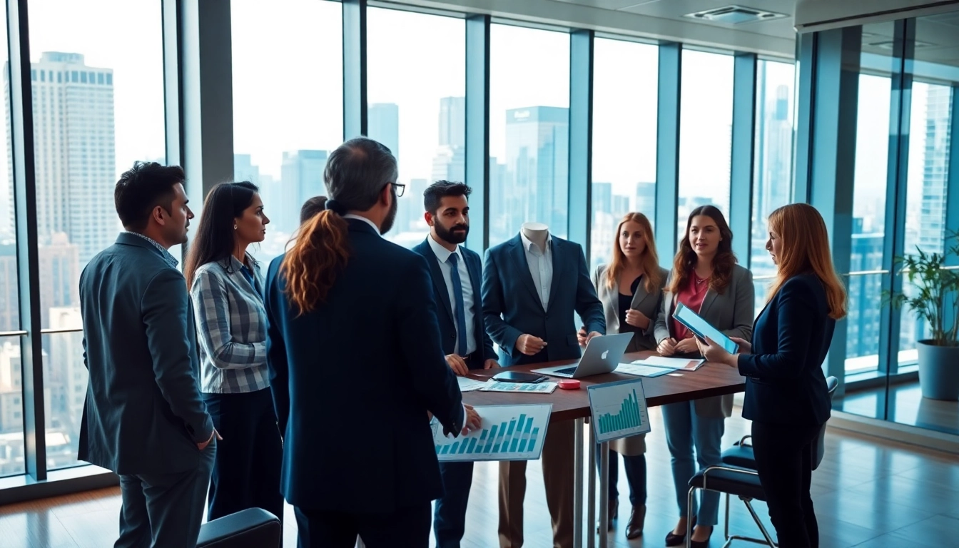 Analyze business growth insights during a collaborative meeting in a modern office.