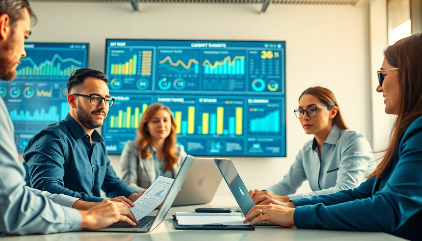 Team strategizing competitive intelligence for sales with digital insights.