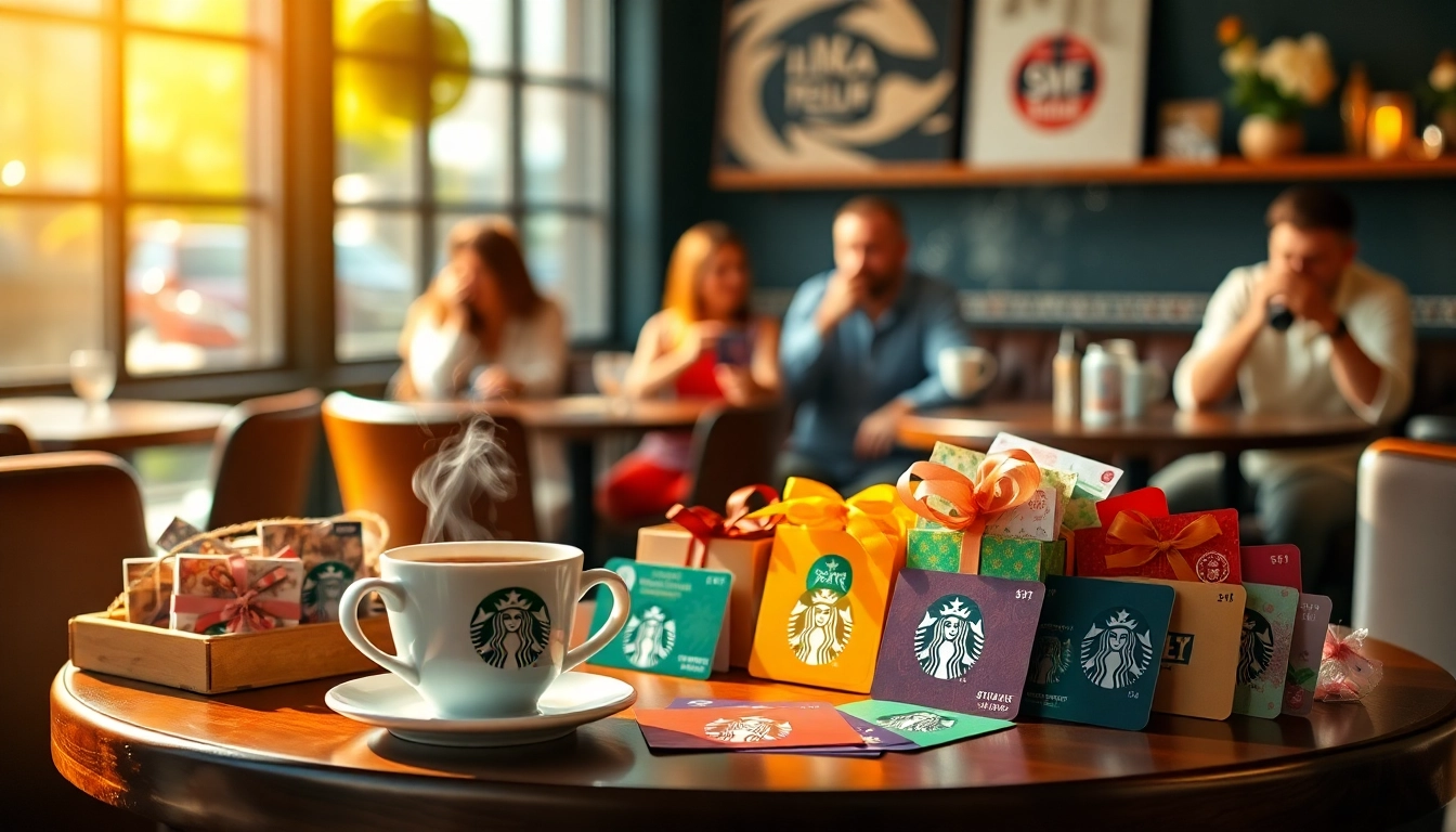 스타벅스 기프티콘과 커피가 있는 아늑한 카페의 따뜻한 분위기