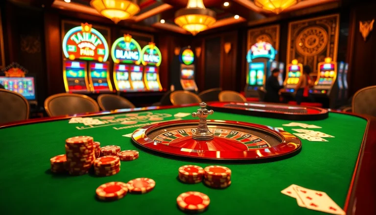 Experience the excitement of 'trang chủ sa88' with a vibrant casino scene featuring gambling tables and lively players.