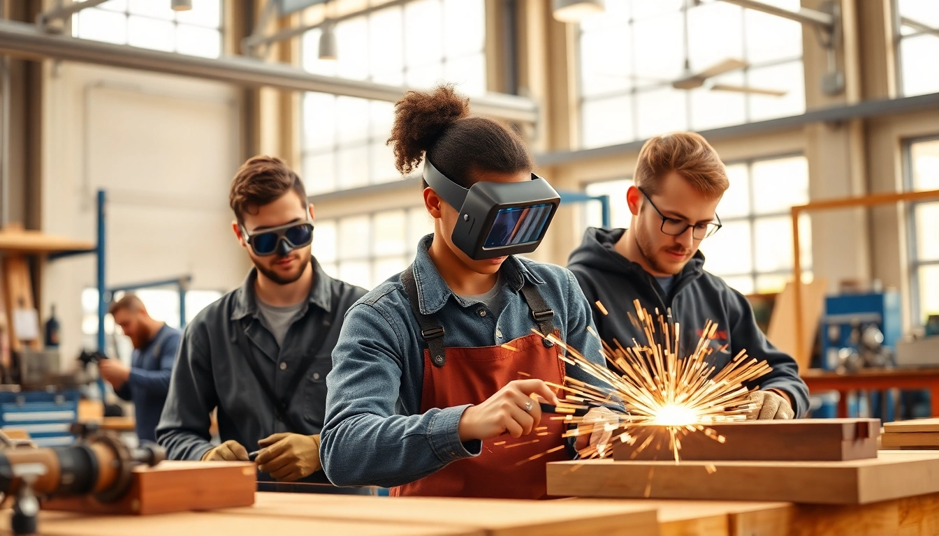 Students practicing welding at a Trade School Tennessee, showcasing skills and teamwork.