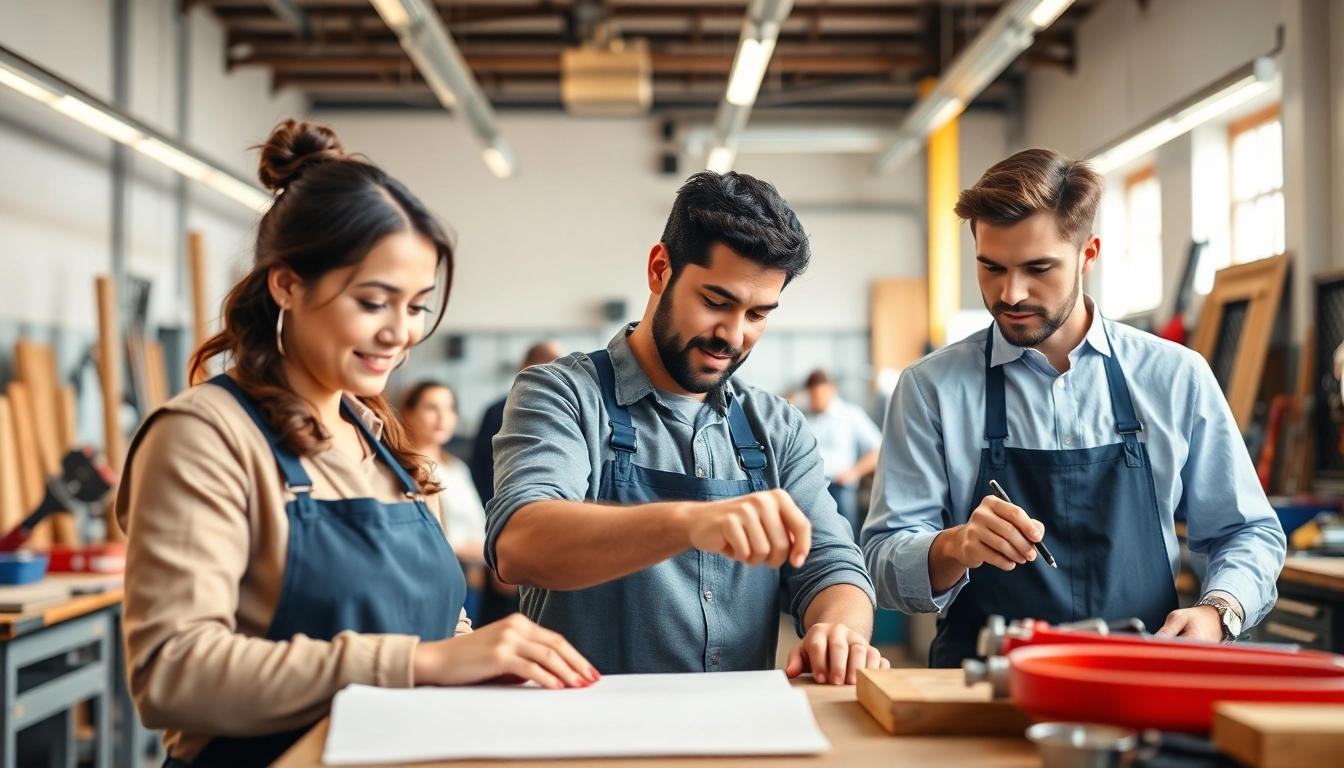 Students learning skills at trade schools in southern California with hands-on training.