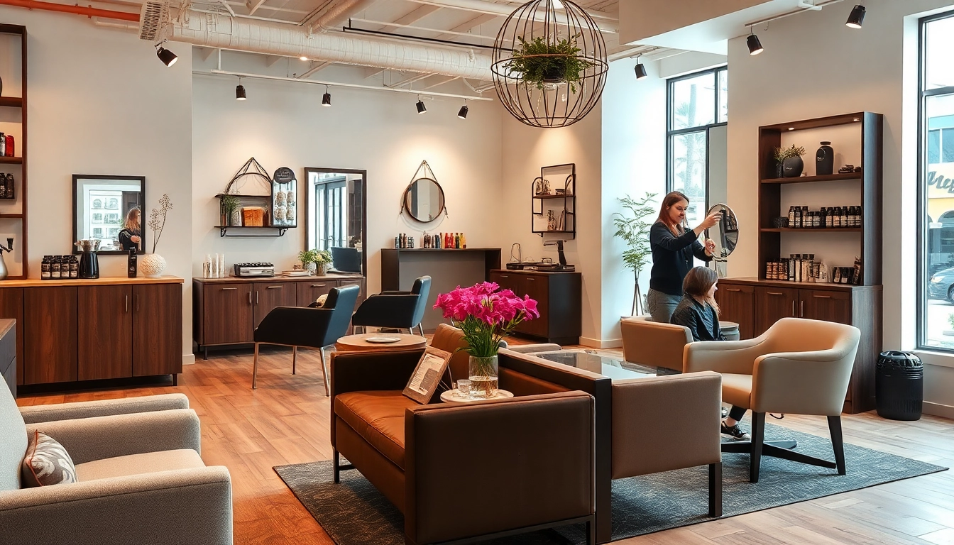 Explore the inviting interior of the best hair salon in San Diego, featuring a stylish design and eco-friendly Aveda products.
