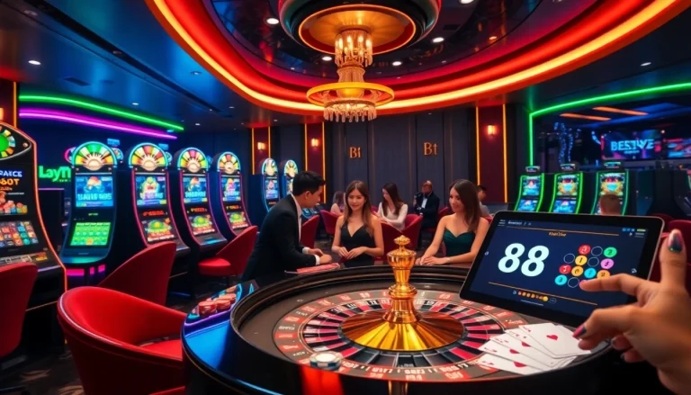 Players enjoying games at the luxurious 88vv online casino featuring roulette and slots.