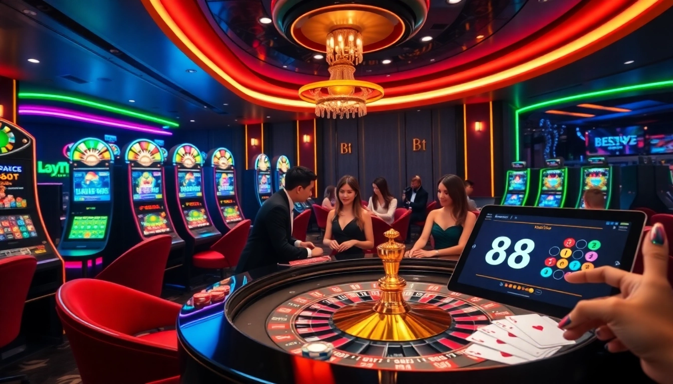 Players enjoying games at the luxurious 88vv online casino featuring roulette and slots.