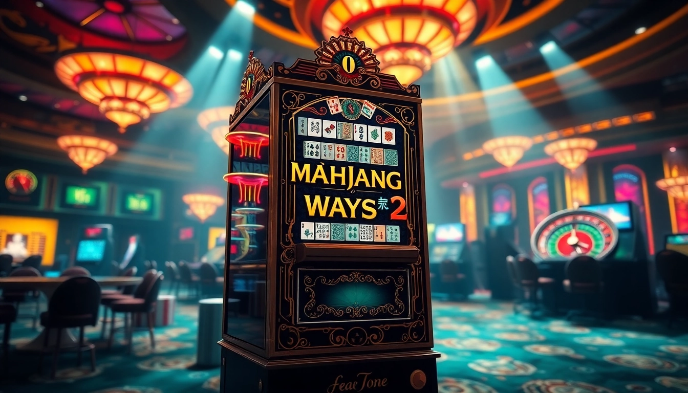 Experience thrilling gameplay with the Mahjong Ways 2 slot machine amidst vibrant casino lights.