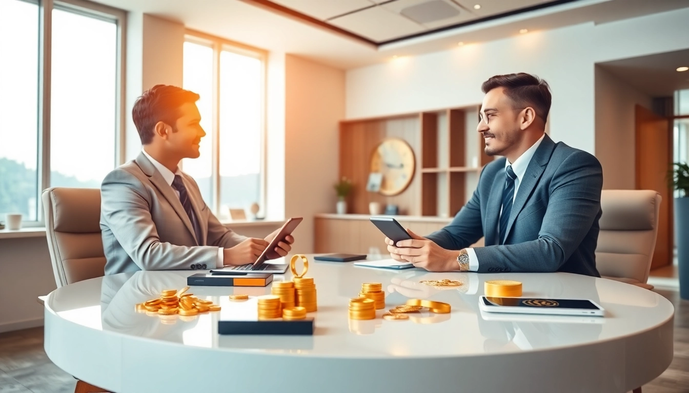 Acquista oro a distanza con consulente professionale in ufficio moderno.