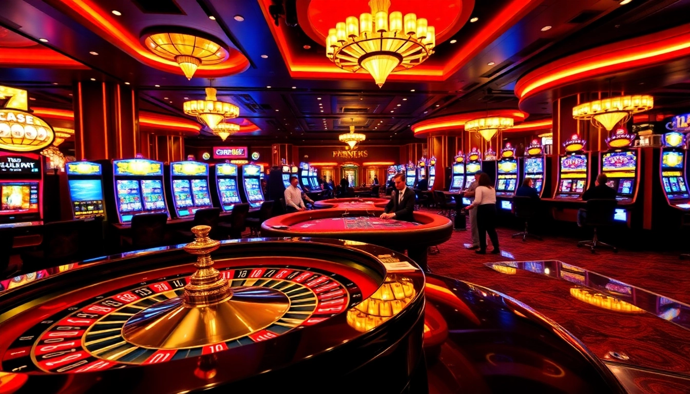 RR88 players enjoying a vibrant casino atmosphere with roulette and poker tables.