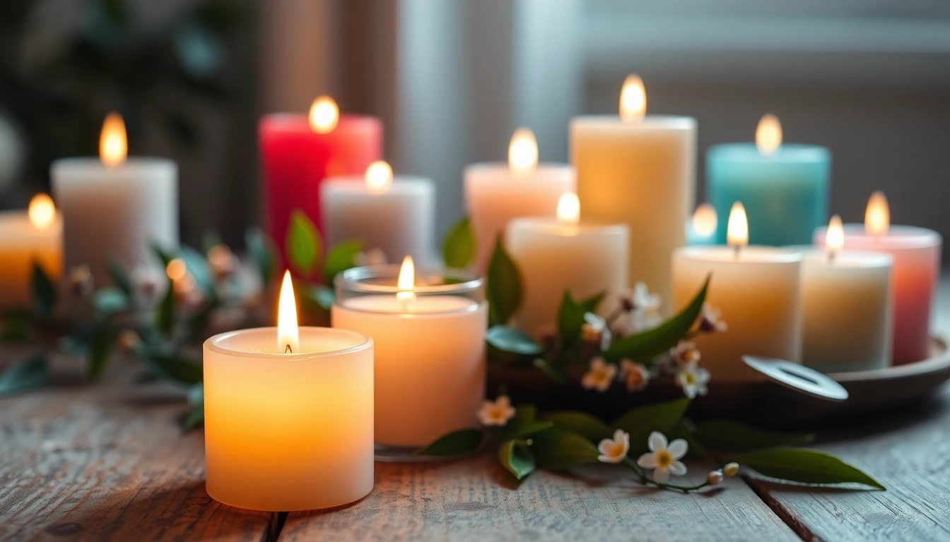 Uživajte u mirisne svece različitih boja i veličina na drvenom stolu.