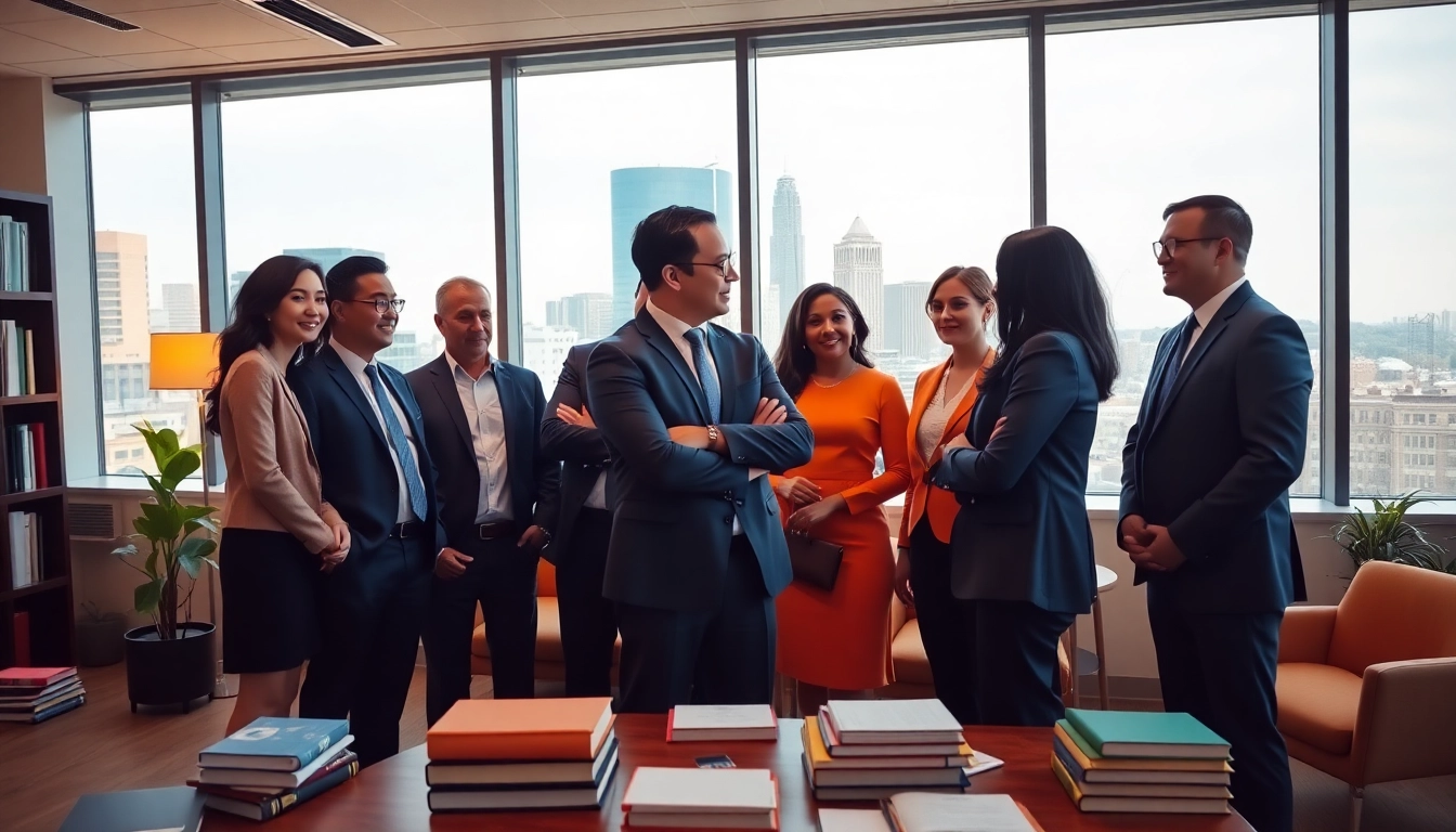 Virginia Immigration Lawyers collaborating with clients in a modern law office setting.