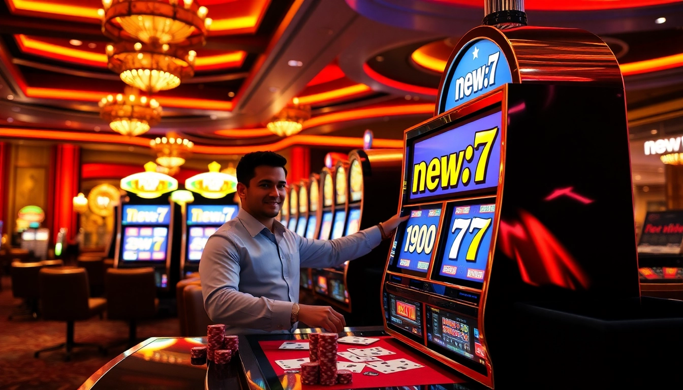 Spin the reels on new77's exciting slot machines in a vibrant casino atmosphere.