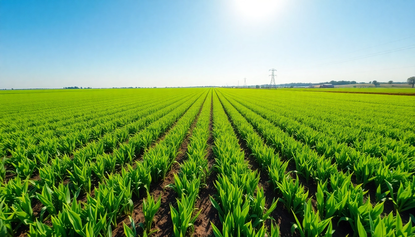 Efficient land irrigation system enhancing crop growth in a thriving agricultural landscape.