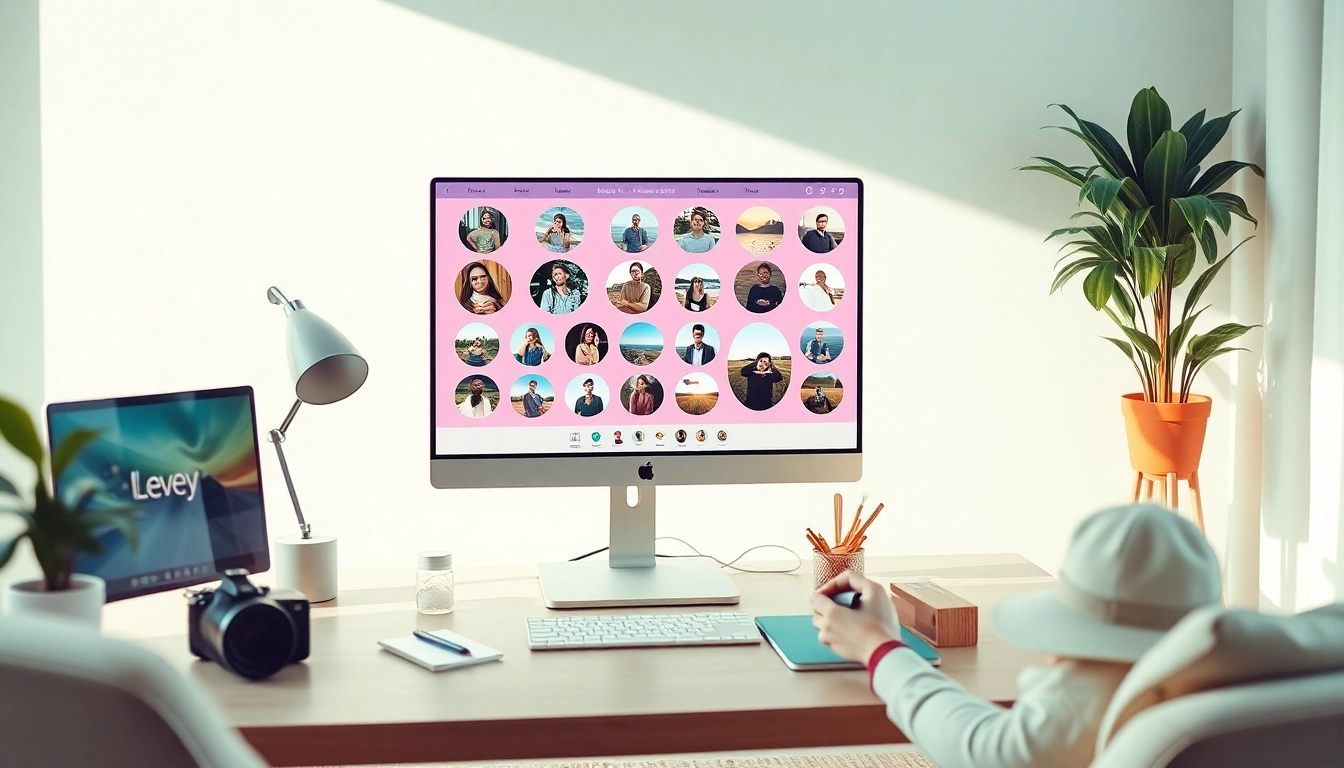 Crop image in circle using an innovative online tool, featuring diverse images being edited in a modern workspace.