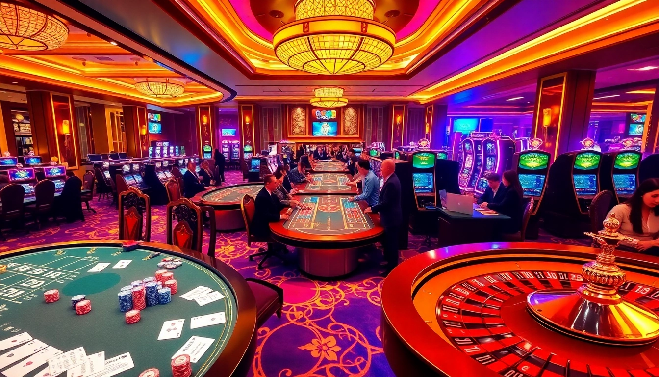 Exciting gaming scene at trang chủ thabet with vibrant casino games and joyful players.
