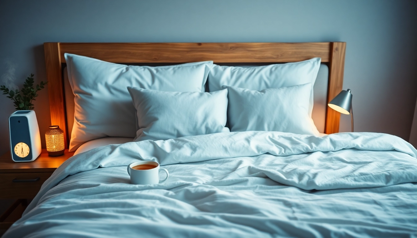 風邪を速く回復させる家庭の対処法。暖かな寝室でお茶と加湿器を使う情景。