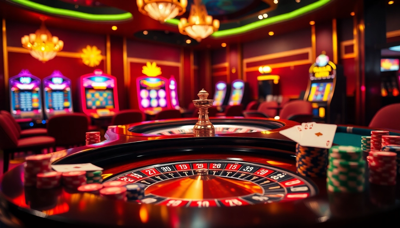 Découvrez le frisson du meilleur casino en ligne avec une roulette vibrante, des cartes et des jetons.