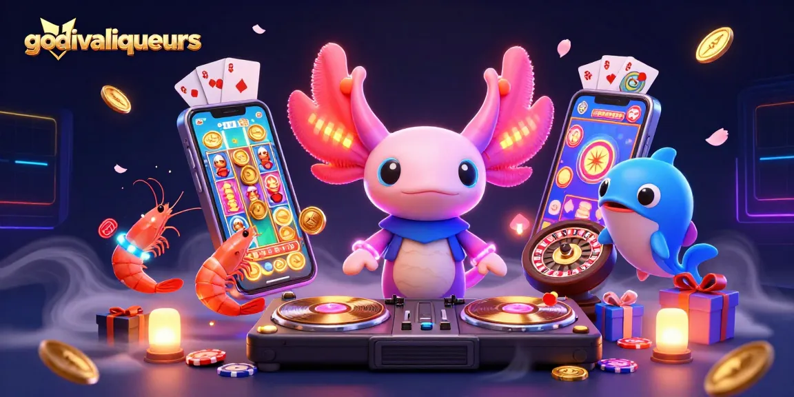 Experience the thrill of godivaliqueurs in a vibrant casino-themed illustration packed with colorful games and characters.