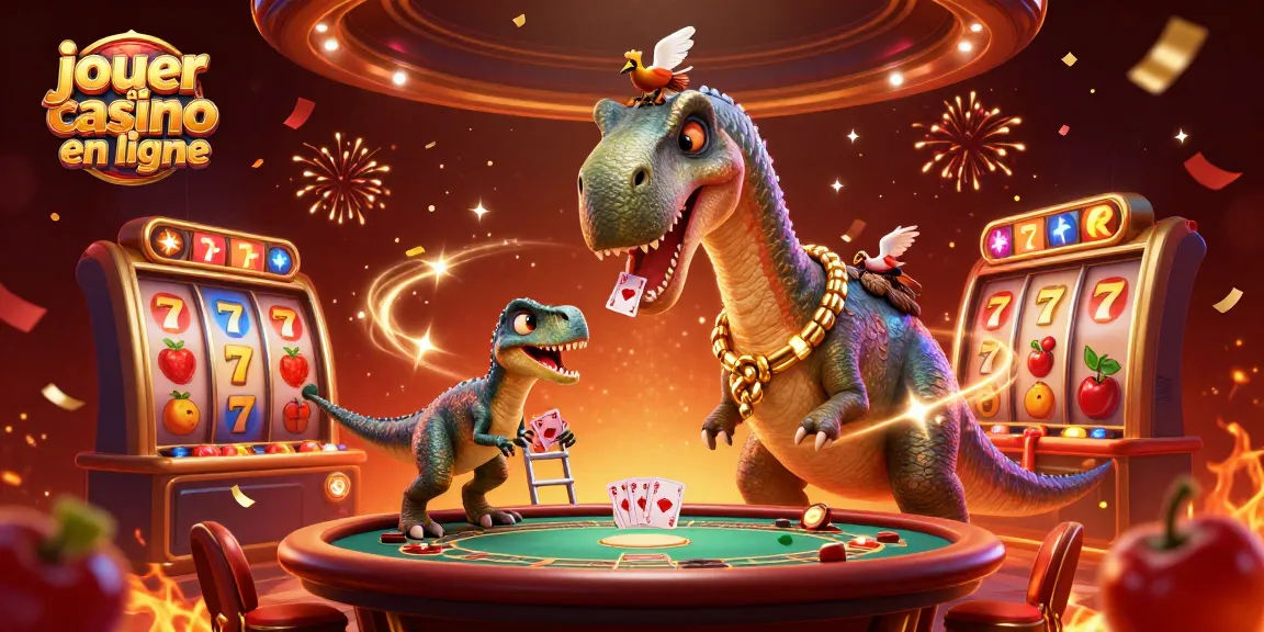Jouer au casino en ligne avec des jeux animés, un brontosaurus et des rouleaux de machines à sous.