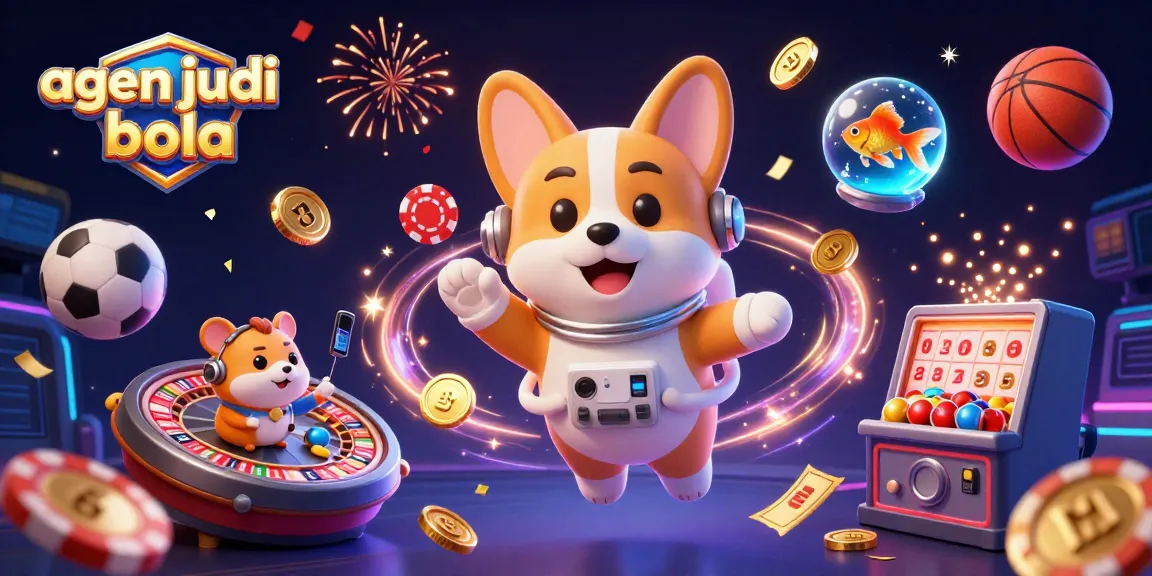 Engage in sports betting strategies with agen judi bola amidst vibrant 3D casino elements.